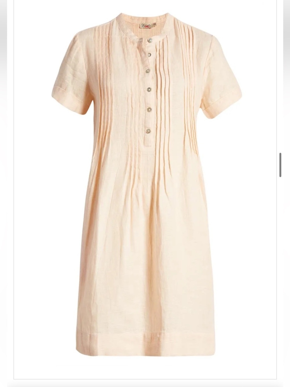 Faherty Soft Peach Gemina Linen Short Sleeve Mini Dress with Pockets Size XS